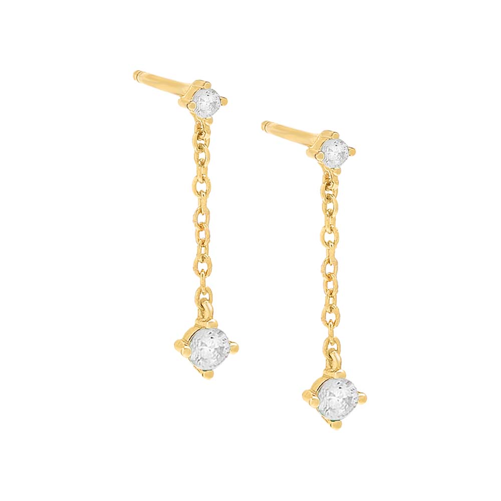 Colored Tiny Solitaire Chain Drop Stud Earring