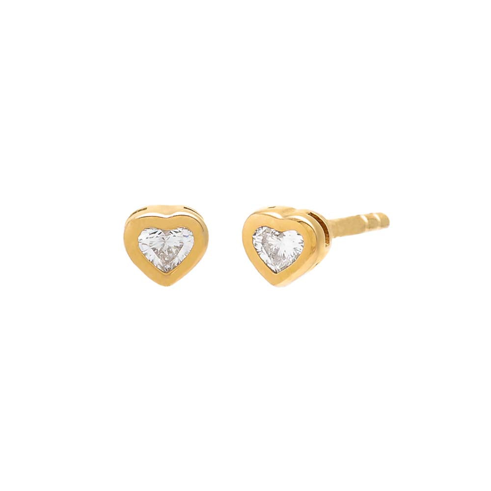 Tiny Diamond Heart Bezel Stud Earring 14K