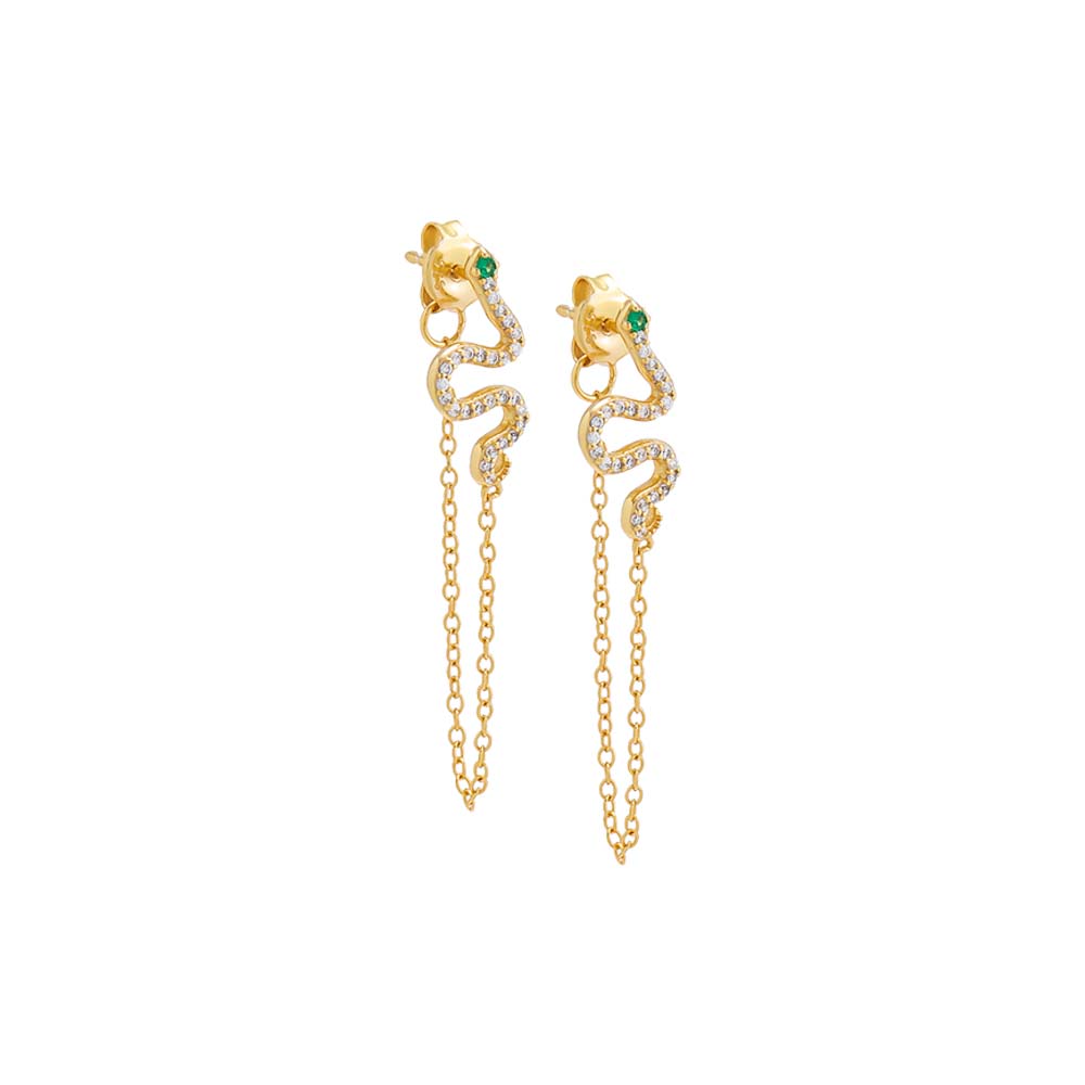 Pave Snake Front Back Chain Stud Earring