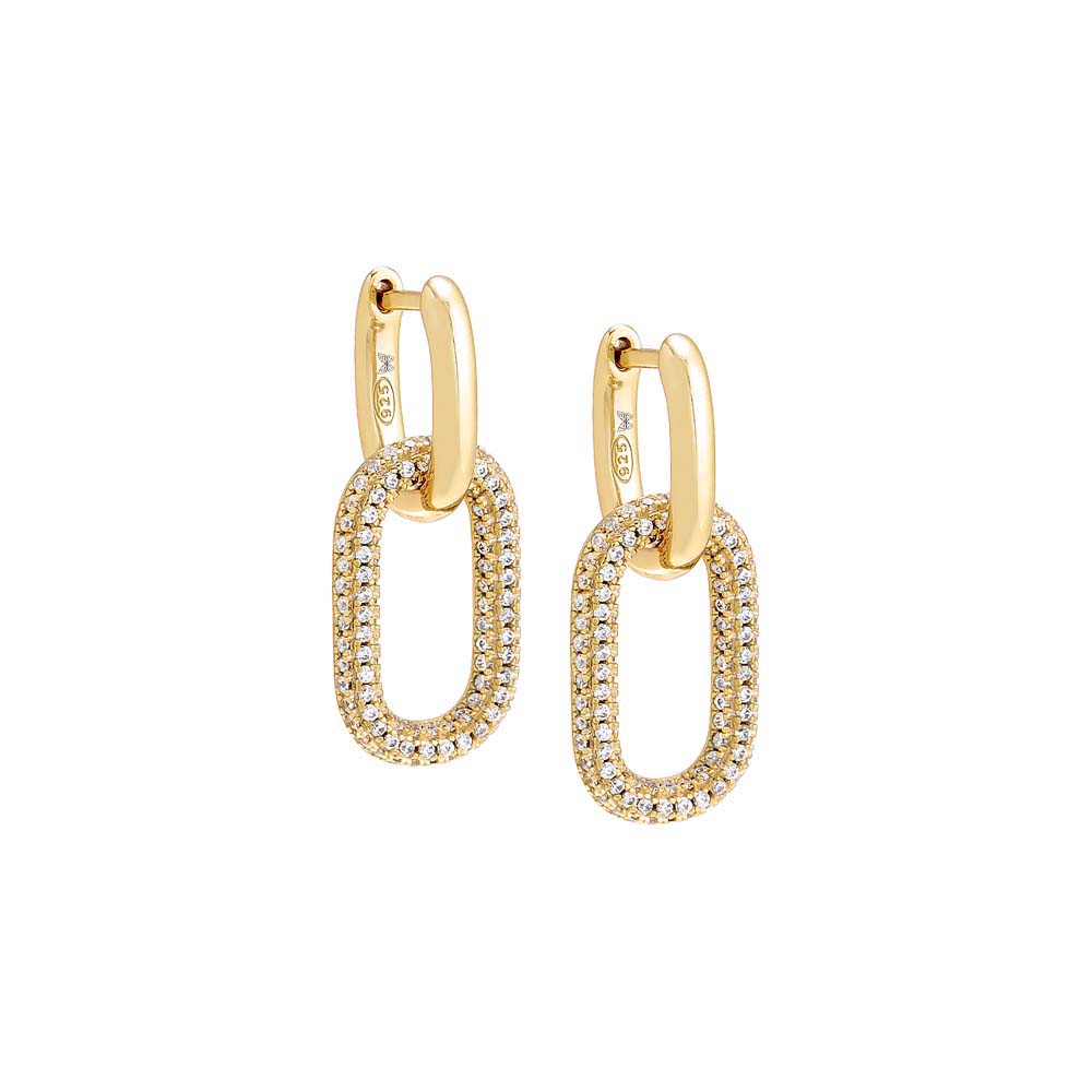 Solid\/Pave Open Paperclip Drop Stud Earring