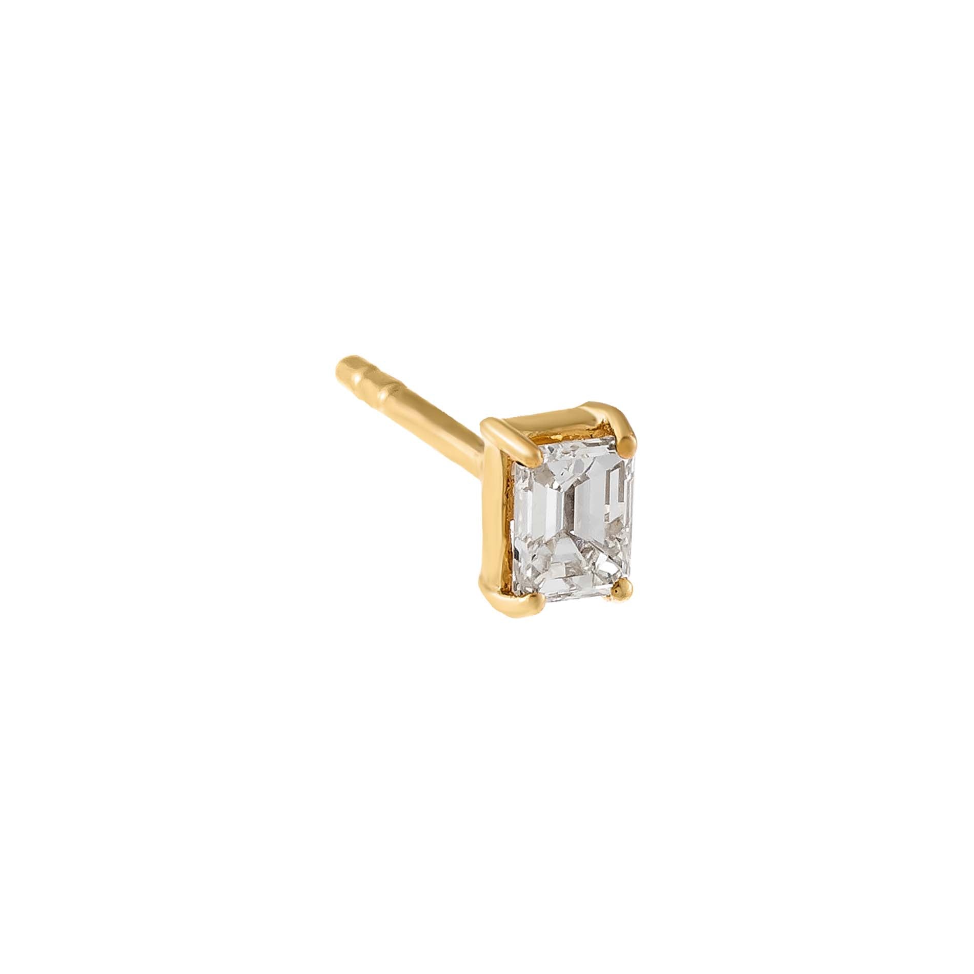 Diamond Emerald Stud Earring 14K