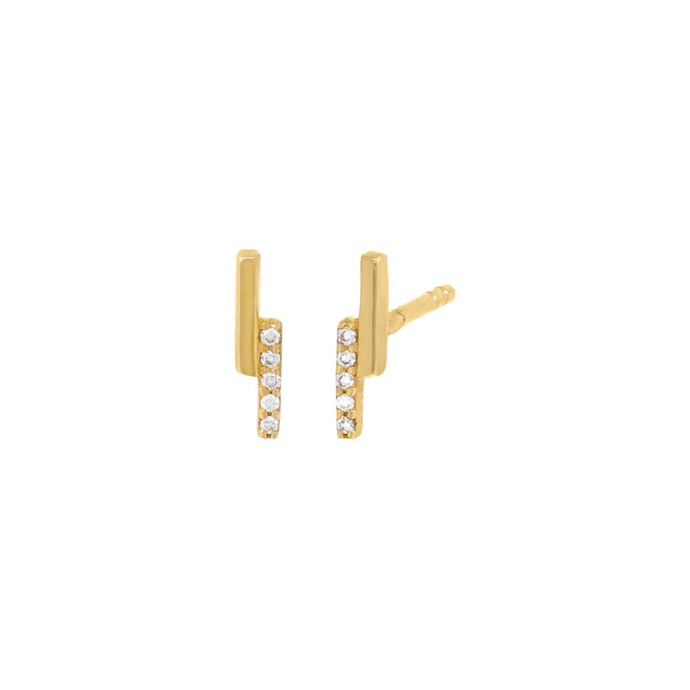 Pave Solid Mini Double Bar Stud Earring 14K