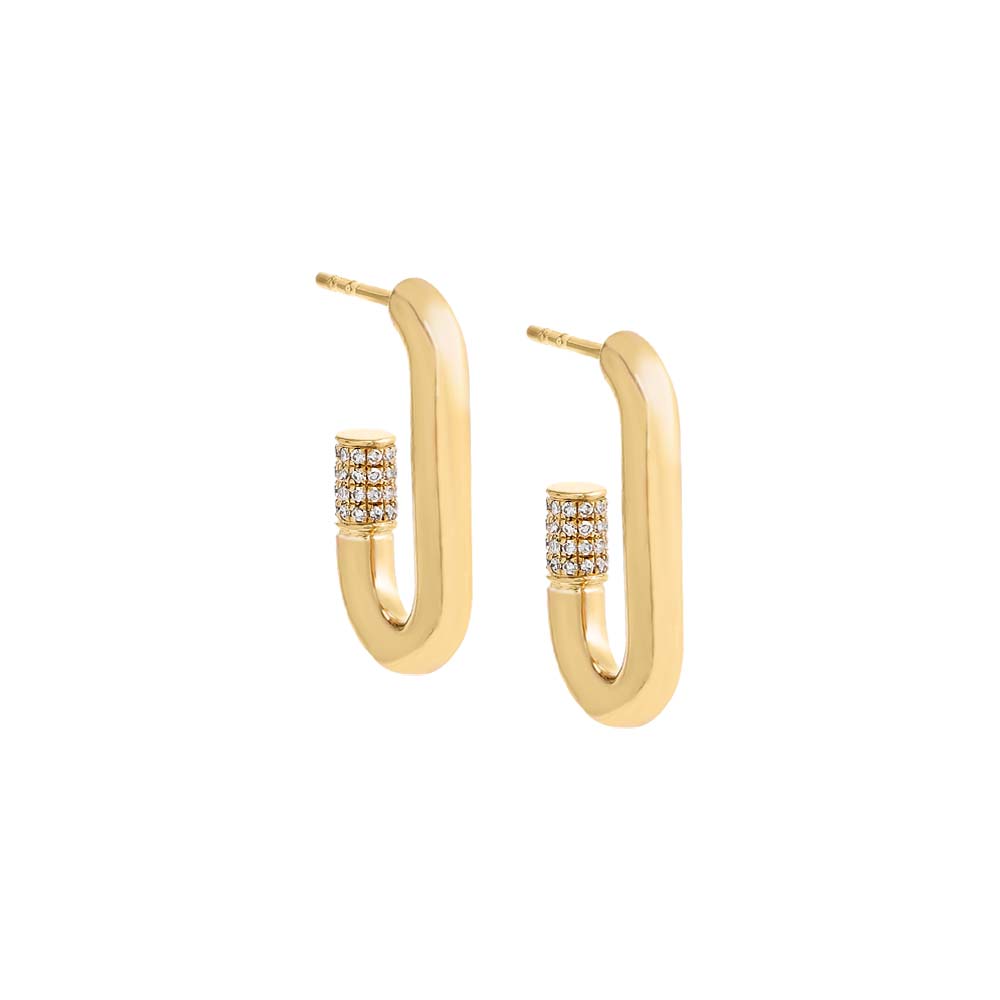 Diamond Pave Accent Hollow Link Stud Earring 14K