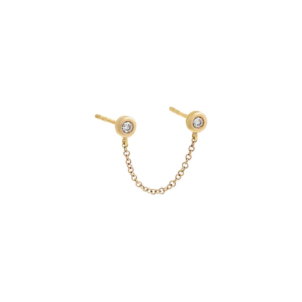Diamond Double Bezel Chain Stud Earring 14K
