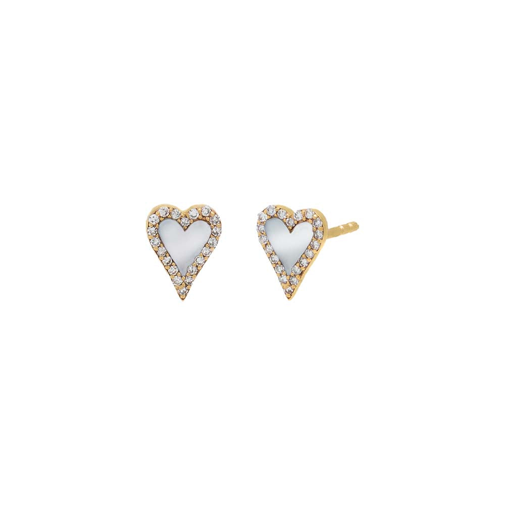 Mini Diamond Pave Outline Stone Heart Stud Earring 14K