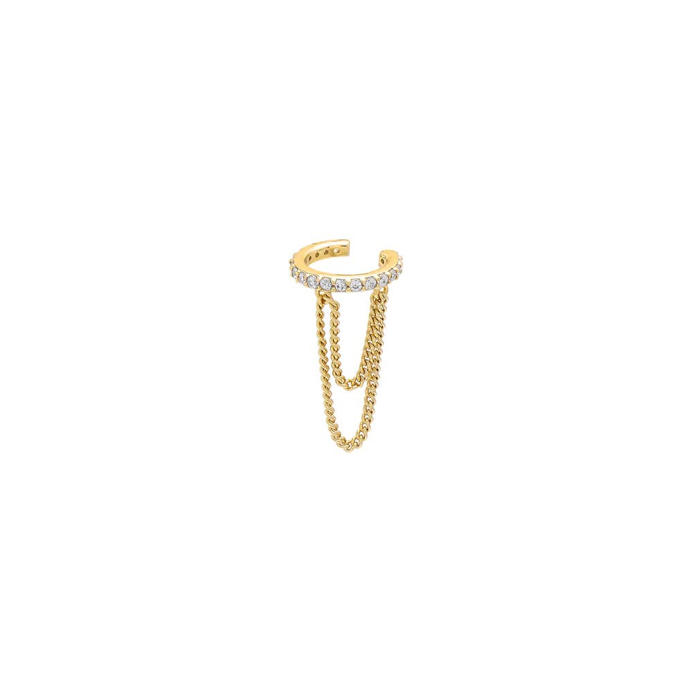 Pave Double Drop Chain Ear Cuff