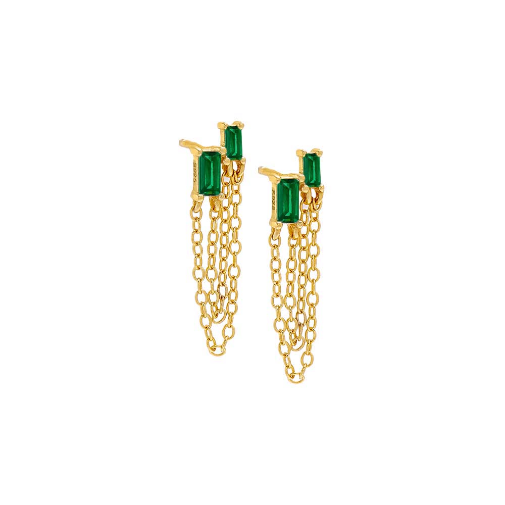 Colored Baguette Double Chain Stud Earring