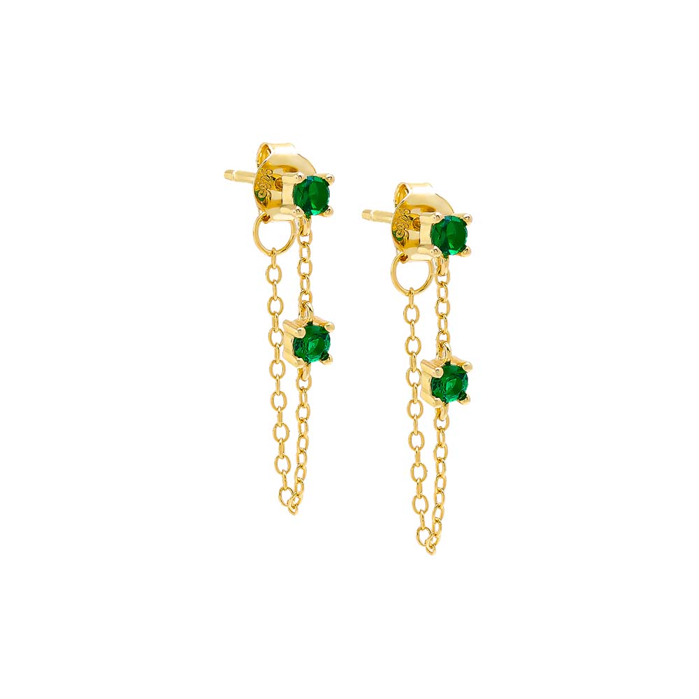 Colored Double Solitaire Chain Stud Earring