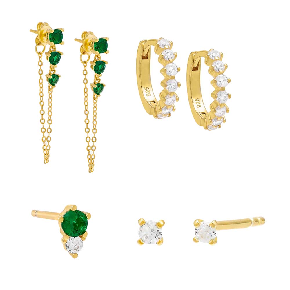 The Emerald \u0026 Gold Earring Combo Set