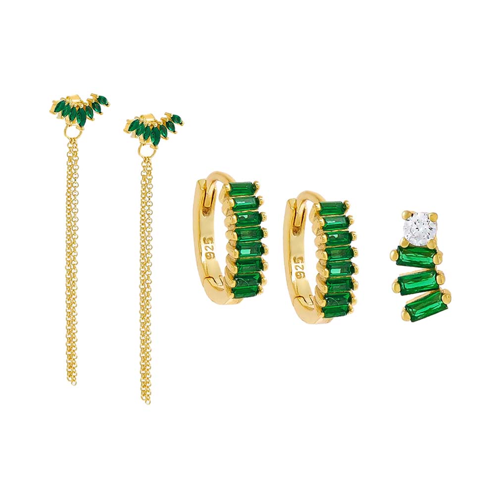 The Emerald Baguette Earring Combo Set