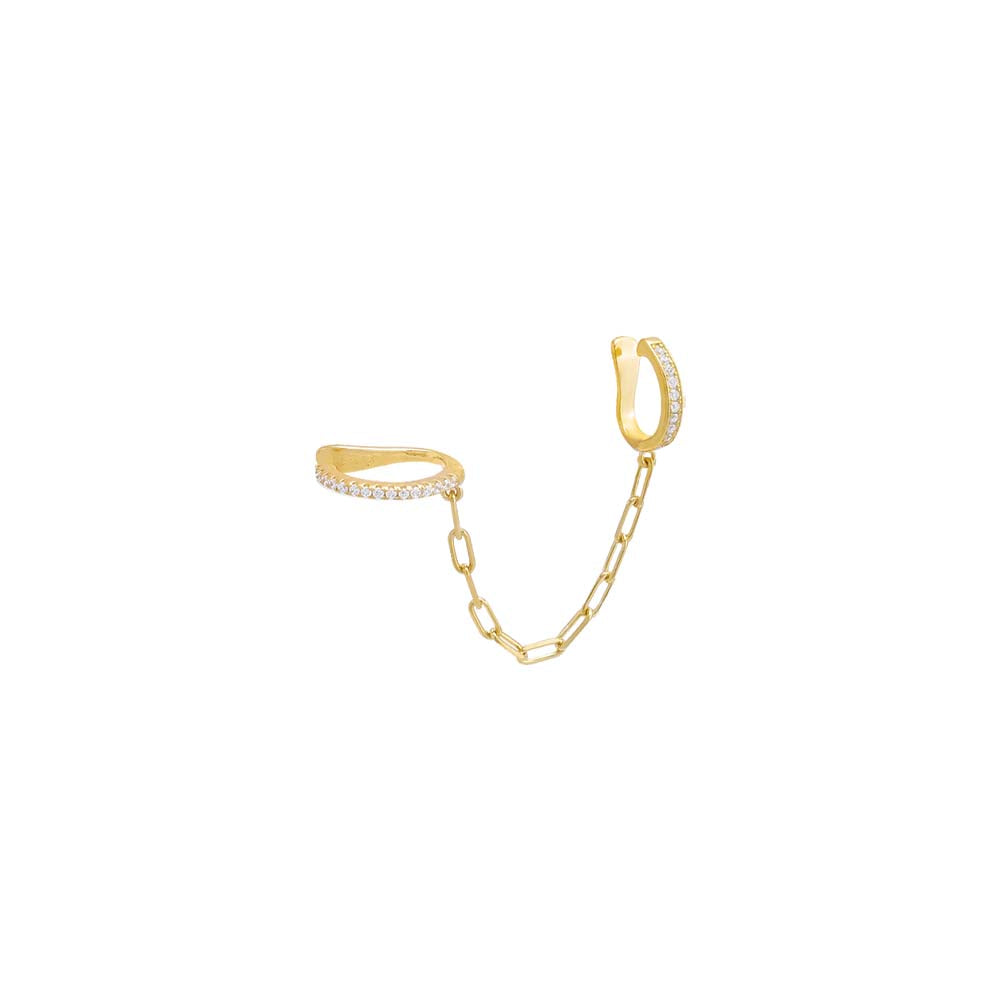 Pave Double Link Chain Ear Cuff Earring
