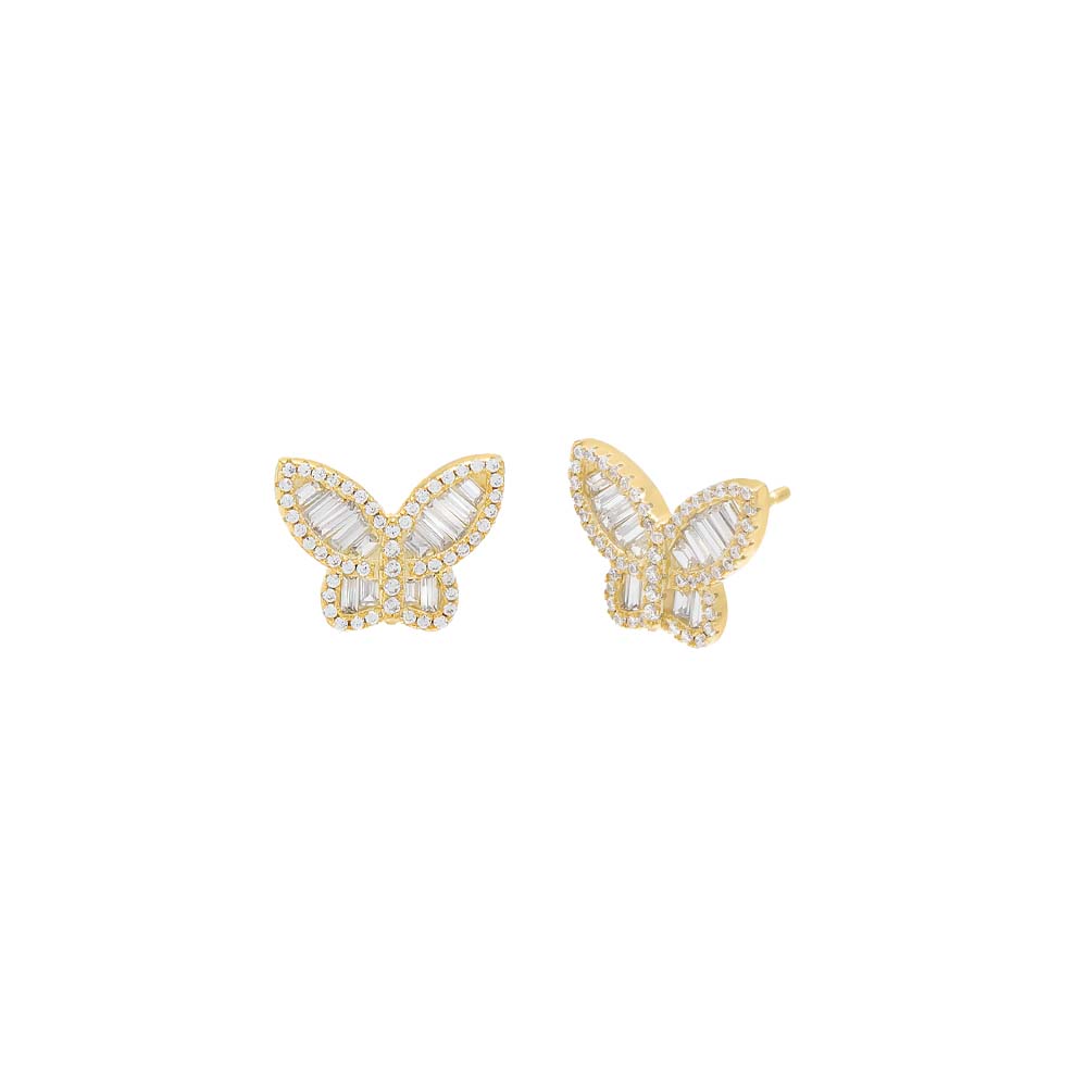 Pave X Baguette Butterfly Stud Earring