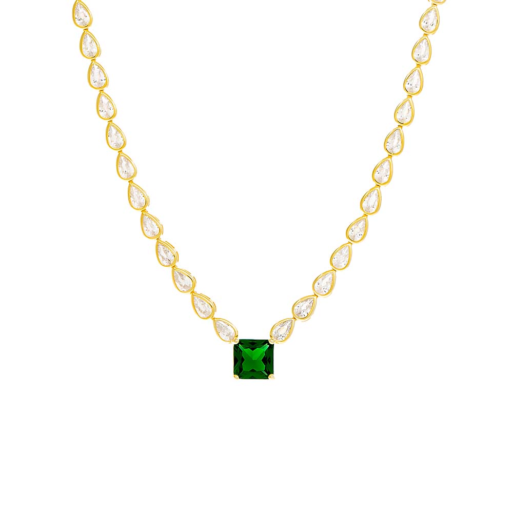 Square Emerald X Teardrop Bezel Tennis Necklace