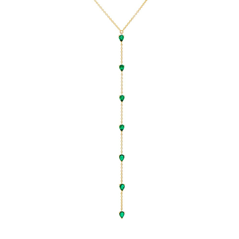 Gemstone Teardrop Lariat Necklace 14K