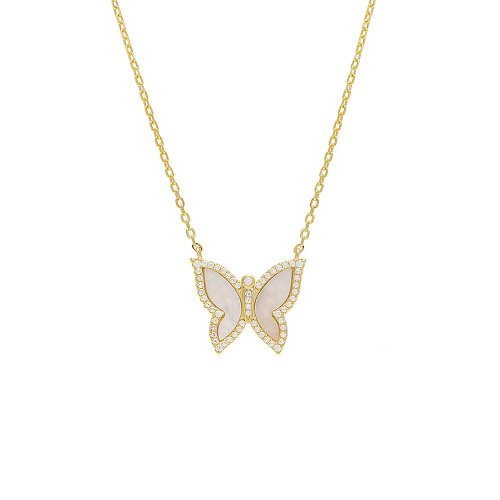 Pave Gemstone Butterfly Necklace
