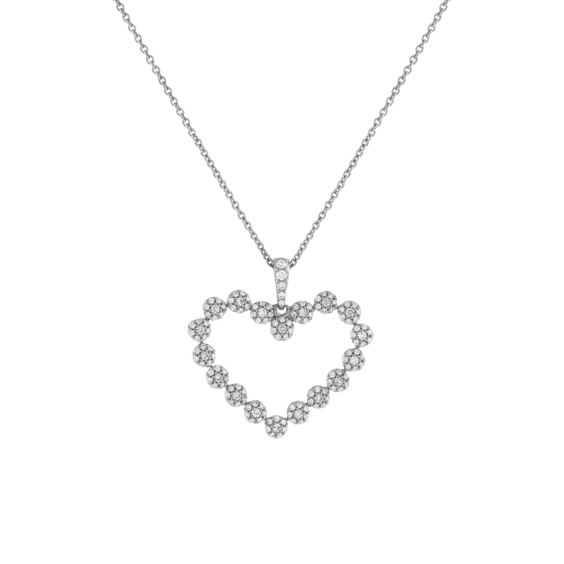 Pave Diamond Open Heart Necklace 14K