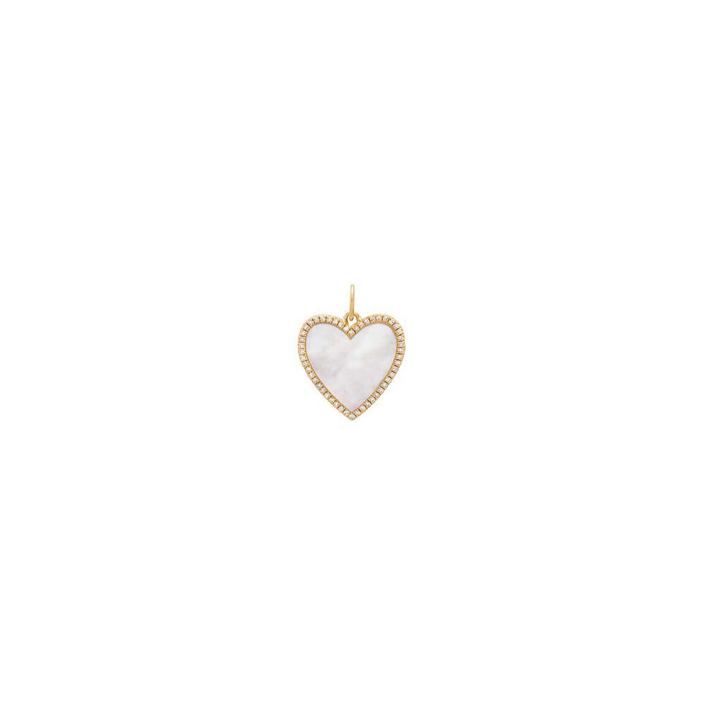 Diamond Mother Of Pearl Heart Necklace Charm 14K