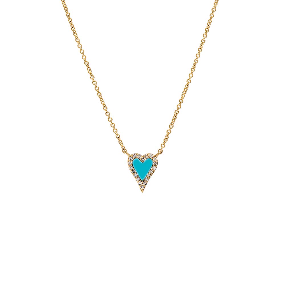 Mini Diamond Pave Outline Stone Heart Necklace 14K