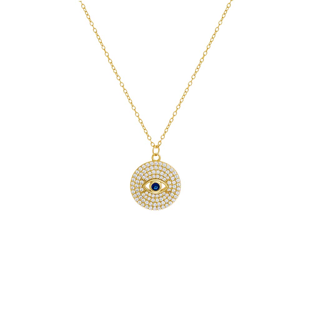 Pave Evil Eye Coin Necklace