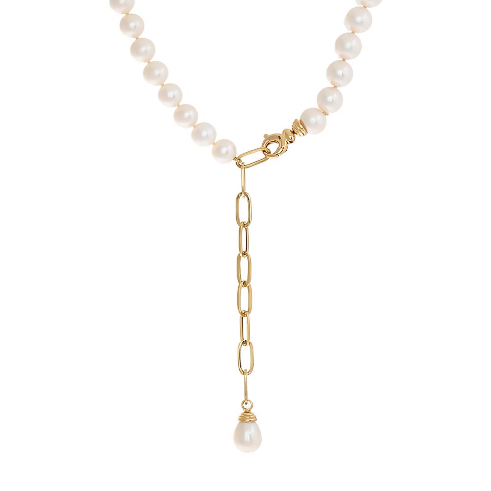 Pearl X Paperclip Chain Lariat Necklace 14K