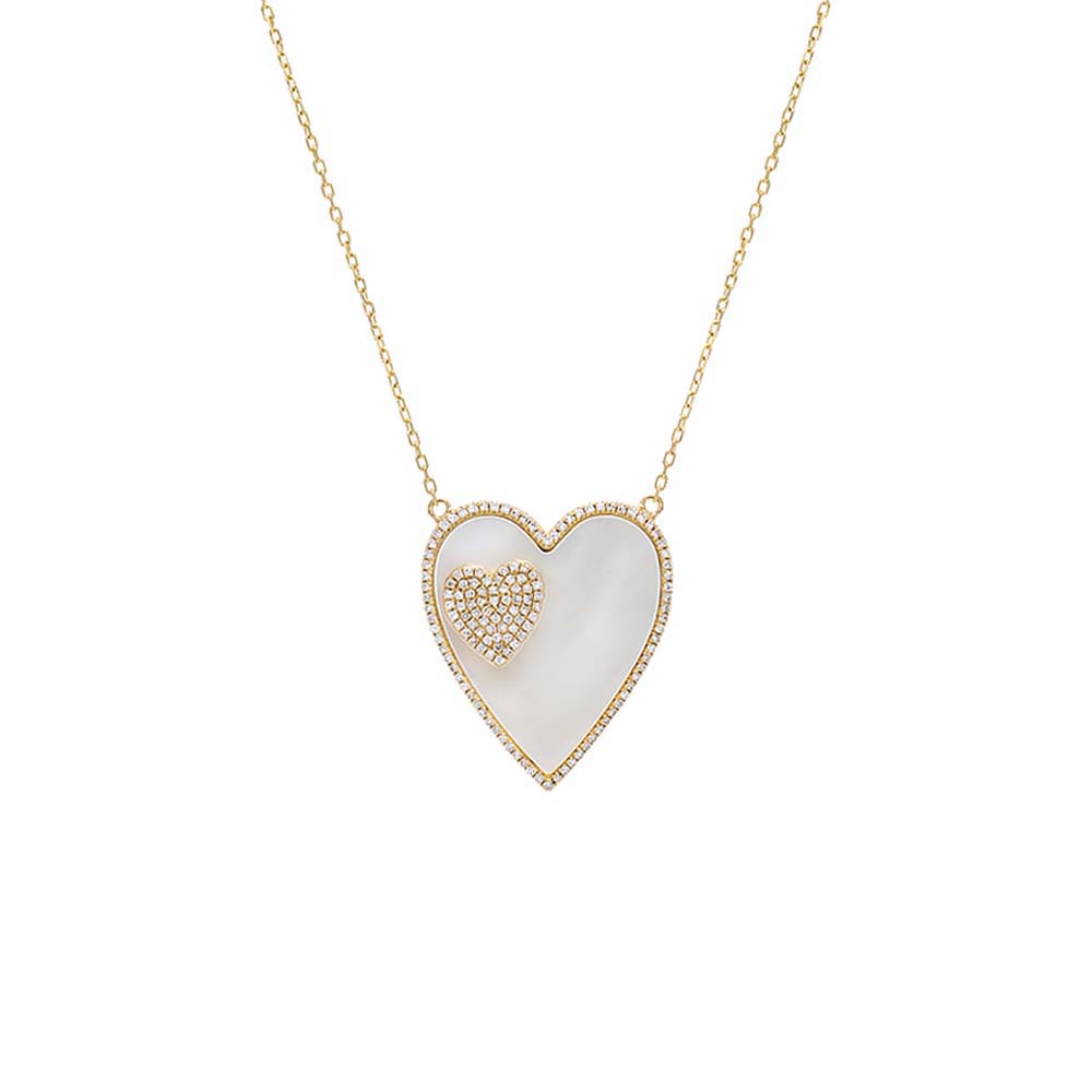 Jumbo Pave Diamond Double Heart Necklace 14K
