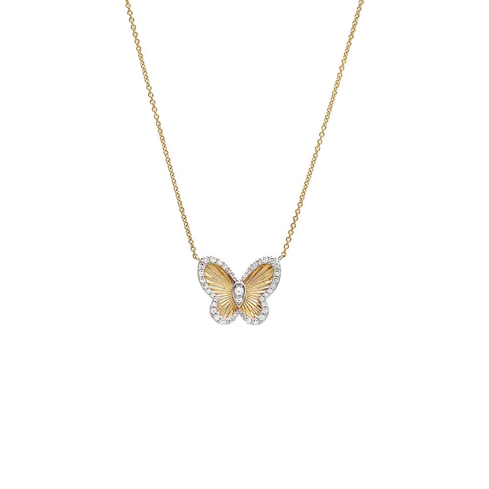 Pave Diamond Butterfly Ridged Necklace