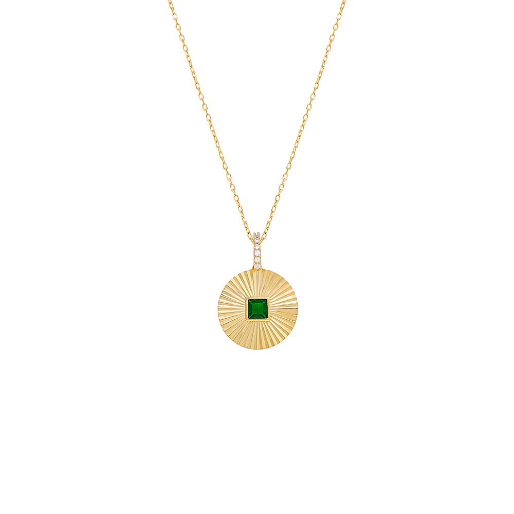 Colored Square Bezel Ridged Coin Necklace Charm