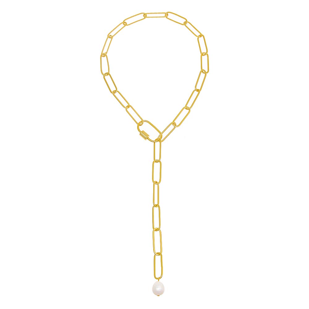 Chunky Toggle Link Pearl Lariat Necklace
