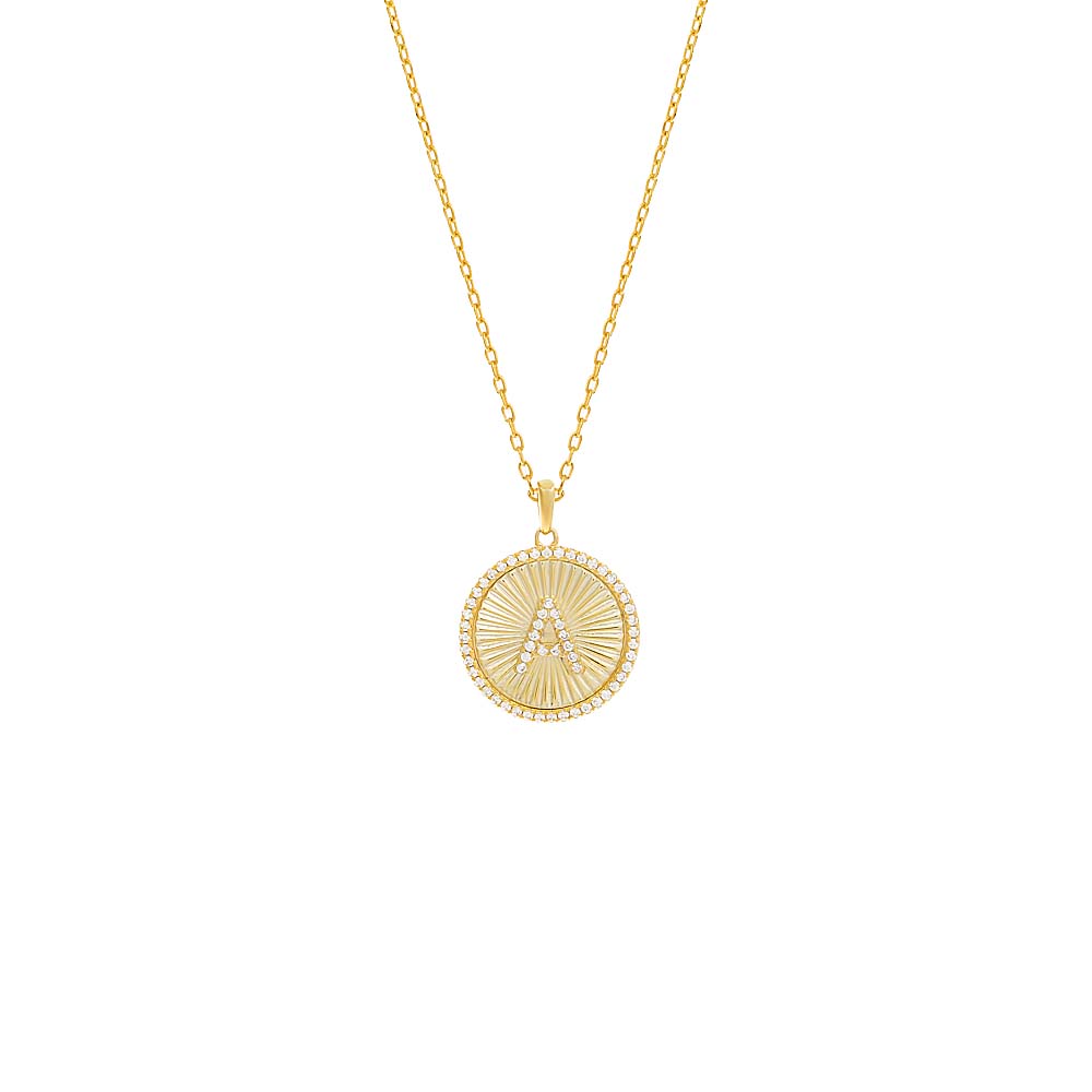 Pave Initial Fluted Medallion Necklace
