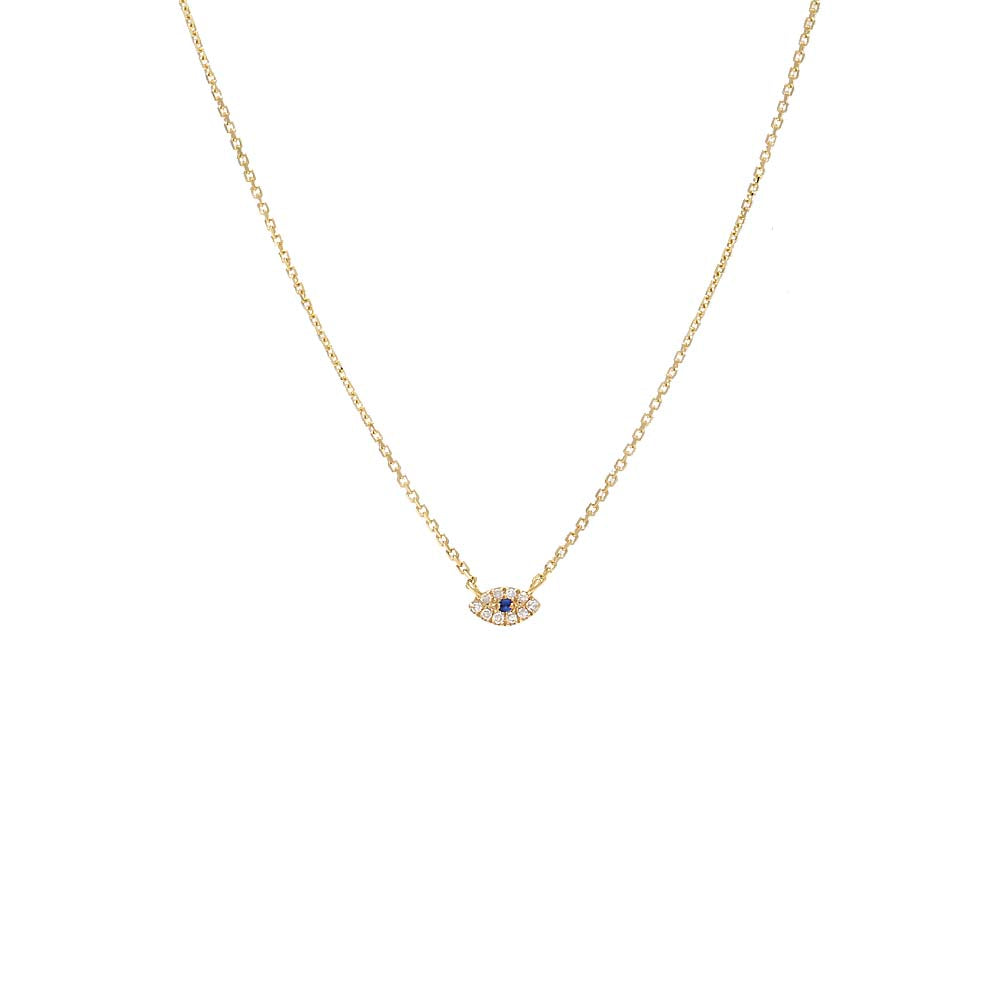 Petite Diamond X Sapphire Evil Eye Necklace 14K