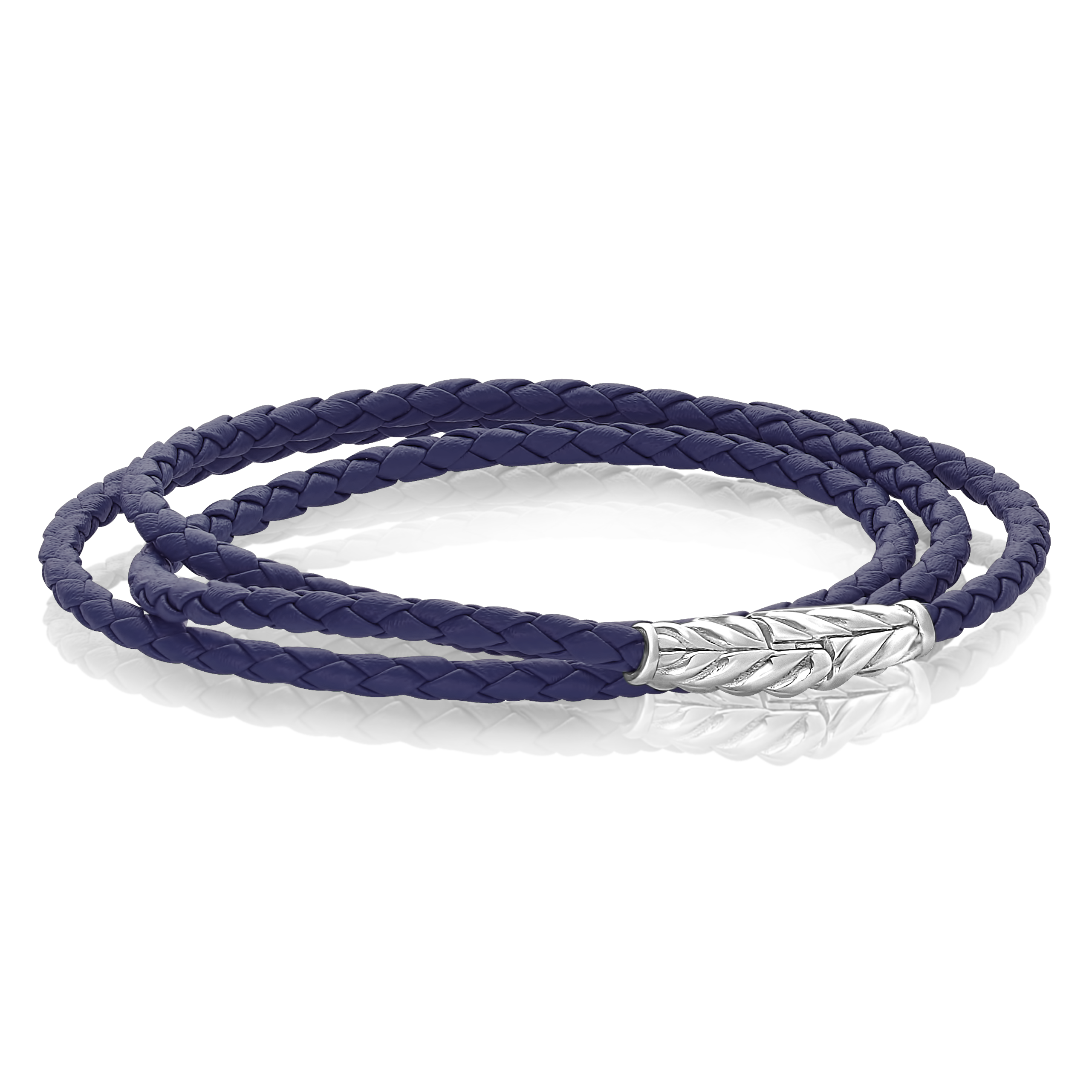 Steel Wrap Navy Blue Leather Bracelet